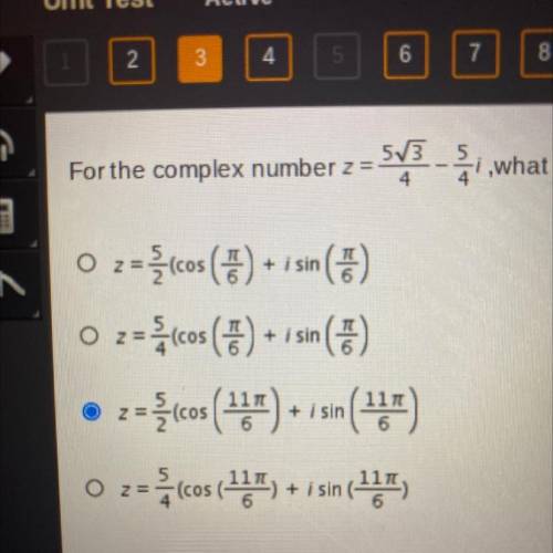For the complex number z= 5/3/4-5/4i, what is the polar form?