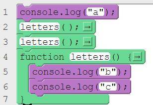 What will be the order of letters printed to the console when this program is run?

a) a b cb) a b