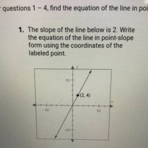 1. The slope of the line below is 2. Write the equation of the line in point-slope form using the c