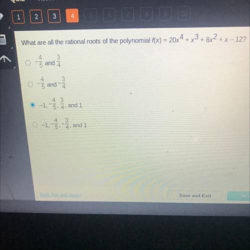 What are all the rational roots of the polynomial f(x) = 20x4 + x3 + 8x2 + x - 12?
4 3
and