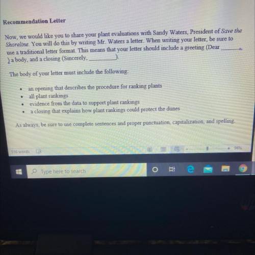 Recommendation Letter

Now, we would like you to share your plant evaluations with Sandy Waters, P