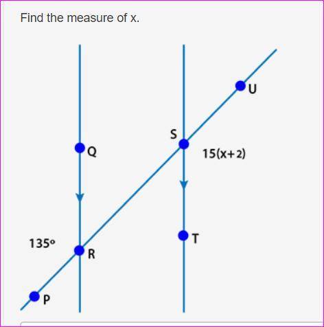 Will mark brainliest! plz help!

Find the measure of x.
Line PU has points R and S between points