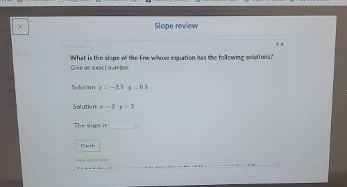 Slope review

PROBLEM : What is the slope of the line whose equation has the following solutions?