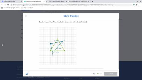 Draw the image of \triangle ABC△ABCtriangle, A, B, C under a dilation whose center is CCC and scale
