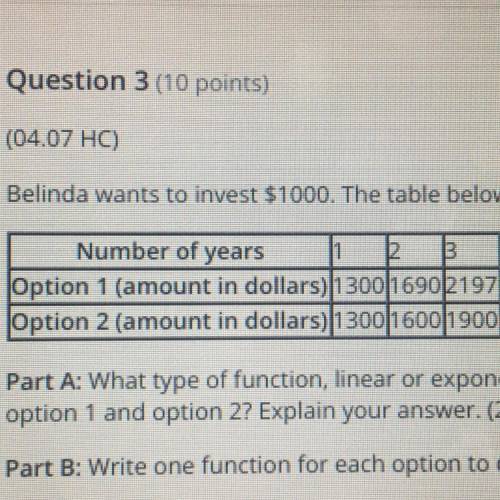 (04.07 HC)

PLZ HELP ASAP
Belinda wants to invest $1000. The table below shows the value of her in