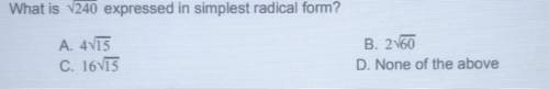Does anyone know the simplest radical form for this question