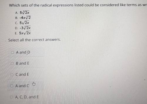 Which sets of the radical expressions listed could be considered like terms as written?