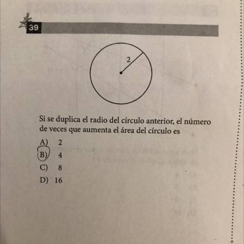 Si se duplica el radio(2) del círculo anterior, el número de veces que aumenta el area del círculo