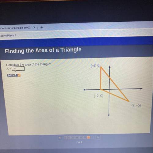 Calculate the area of the triangle:

A=
(-2, 6)
(-2, 0)
(7,-5)
Helppp ASAP