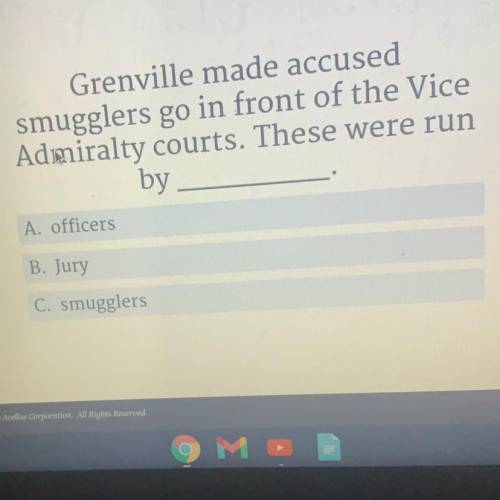 Grenville made accused

smugglers go in front of the Vice
Admiralty courts. These were run
by_____