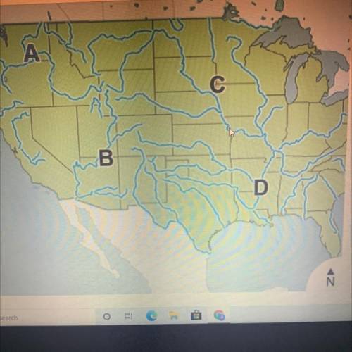 Study the major rivers on the map of the United States.

Which river is marked with the letter B?