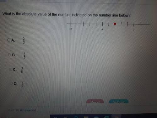Help please

What is the absolute value of the number indicated on the number line below?
A. -