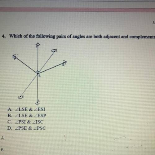 Which of the following pairs of angles are both adjacent and complementary? PLEASE HELP ME ASAP