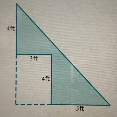 A rectangle removed from a right triangle to create the shaded region below. Find the area of the s