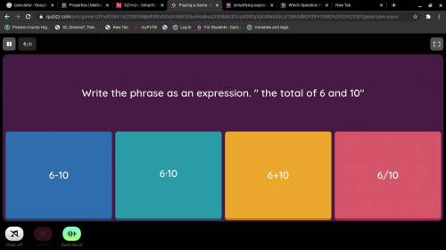 What the phrase expression for the total of 6 and 10