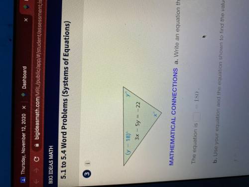 write an equation that represents the sum of the angle measures of the triangle. The equation is __