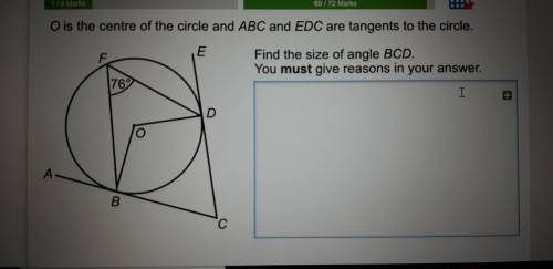 O is the centre of the circle and ABC and EBC are tangents to the circle.

Find the size of angle