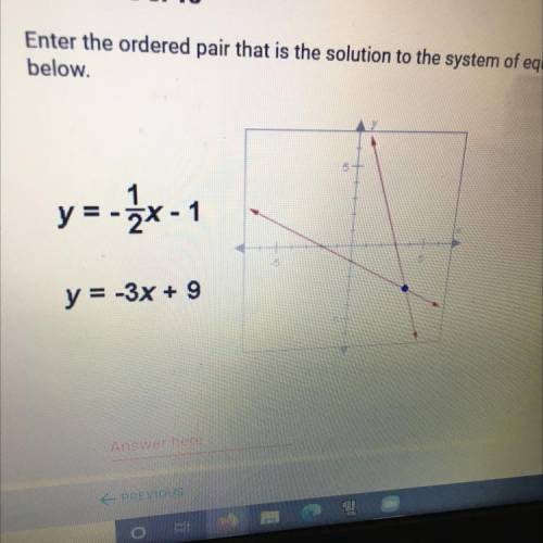enter the ordered pair that is the solution to the system of equations graphed below WILL GIVE BRAI