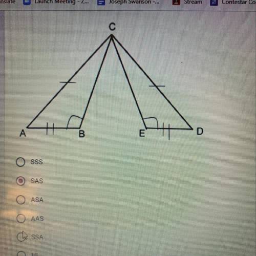 Name how the triangles are congruent in this image