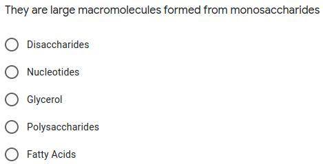 What are the large macro molecules formed in monosaccharides?