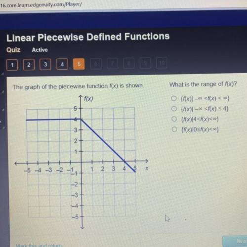 The graph of the piecewise function f(x) is shown

What is the range of f(x)?
5
4
{f(x)| –00
O {f(
