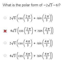 What is the polar form of Negative 2 StartRoot 3 EndRoot minus 6 i?