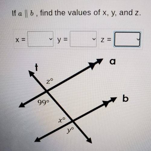 Find the values of x, y, and z819199101180