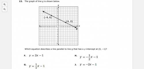 HELP ME PLEASEEEEEEE

The graph of line g is shown below.Which equation describes a line parallel