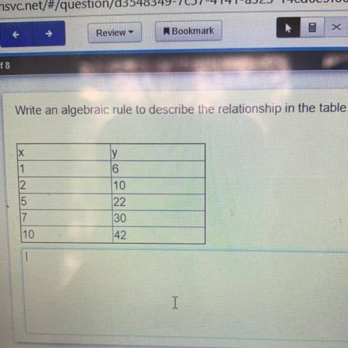Write an algebraic rule to describe the relationship in the table.