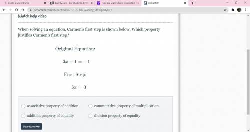 When solving an equation, Carmen's first step is shown below. Which property justifies Carmen's fir