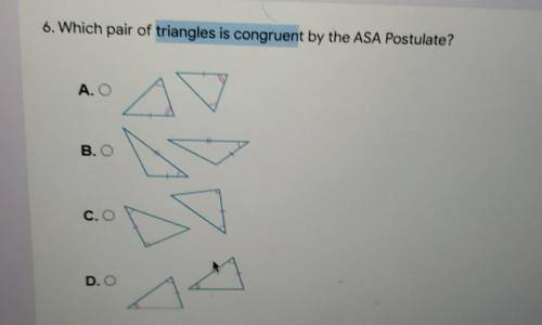 Which pair of triangle is congruent bathe ASA Postulate