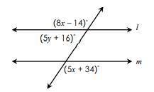 If l is parallel to m, find the value of x and y