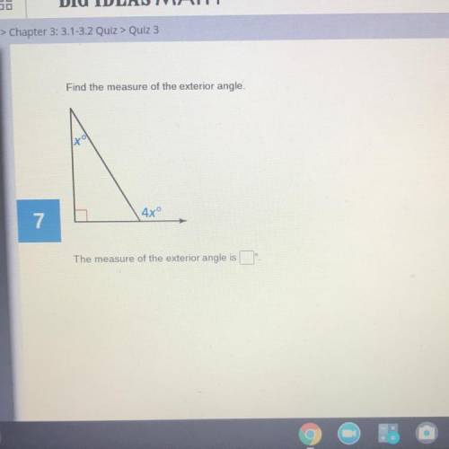 Find the measure of the exterior angle.
4x
The measure of the exterior angle is