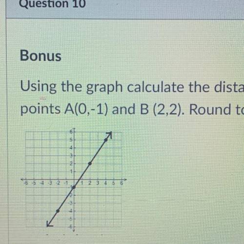 using the graph calculate the distance between two points A (0, -1) and B (2,2). Round to the neare