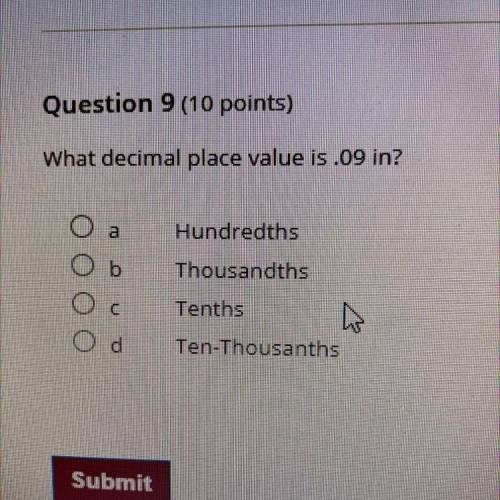 What decimal place value is .09 in?? Please