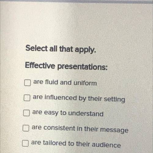 Select all the apply. Effective presentations