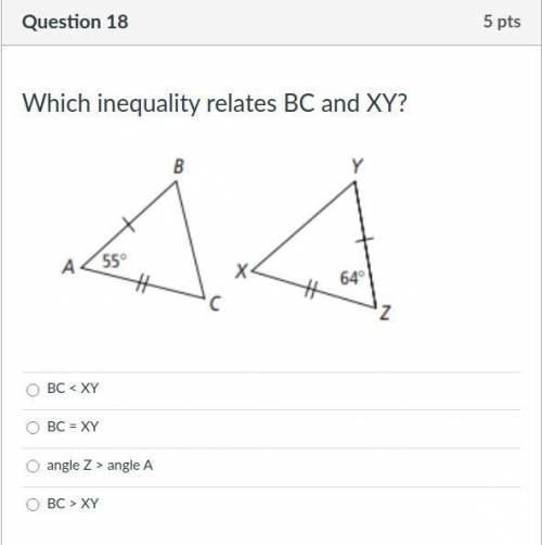 Which inequality relates BC and XY?