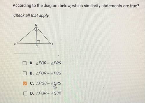 According to the diagram below, which similarity statements are true? Check all that apply. A. PQR