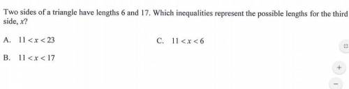 WILL MARK BRAINLIEST

two sides of a triangle have lengths 6 and 17 which inequalities represent t