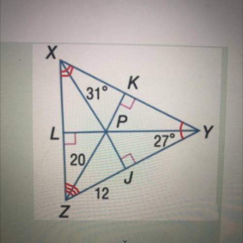 The angle bisectors of triangle XYZ meet at point P. What is the measure of angle PYK