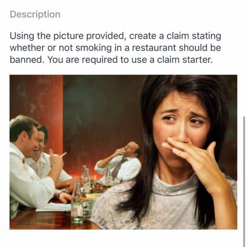Using the picture provided, create a claim stating whether or not smoking in a restaurant should be