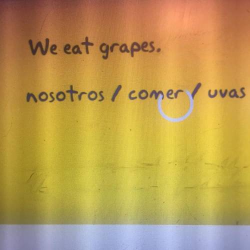 Write as a conjugation 
We eat grapes.
Using nosotros/comer/uvas