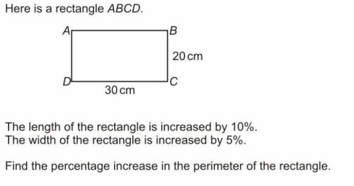 Here is a rectangle ABCD. The length of the rectangle is increased by 10%. The width of the rectang
