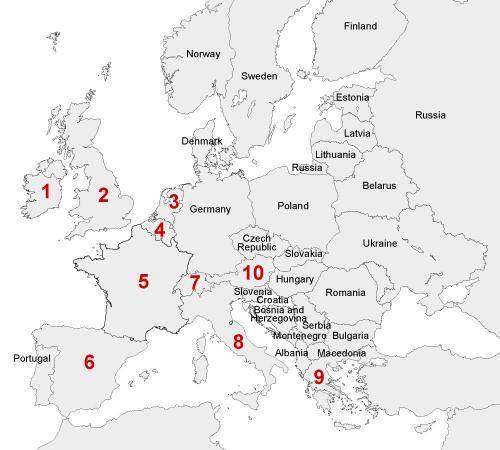 What is the capital of the country represented by number 5 on this map?

London
Paris
Madrid
Dubli