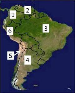 Analyze the map below and answer the question that follows.

A political map of South America. Cou