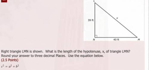Right triangle LMN is shown. What is the length of the hypotenuse, x, of triangle LMN? Round your a