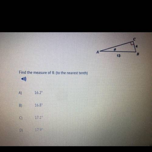 Someone help me please.
Find the measure of 0.(to the nearest tenth)