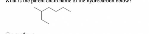 What is the parent chain name of the hydrocarbon below?

a. methane
b. heptane
c. hexane
d. ethane
