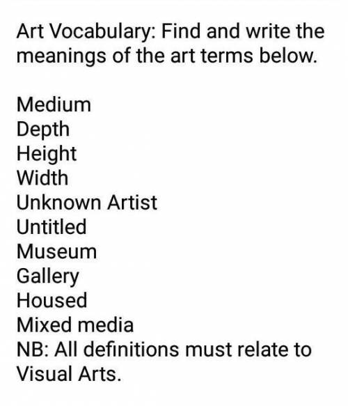 All definitions must related to visual arts complete the 10 words