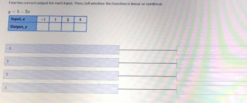 ⚠️⚠️ Find the correct for each input. Then, tell whether the function is linear or nonlinear ⚠️⚠️